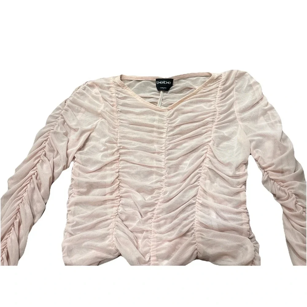 Y2K BEBE Top Size Small Pink Lace Sheer Stretch Coquette Dainty Fairygoth - Picture 2 of 5